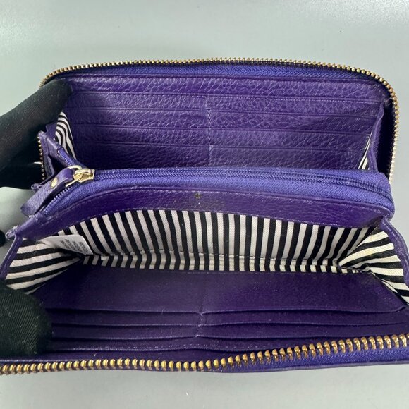 Kate Spade Lacey Cobble Hill Dark Violet Leather Zip Clutch Wallet (Ret$198) - Picture 10 of 15